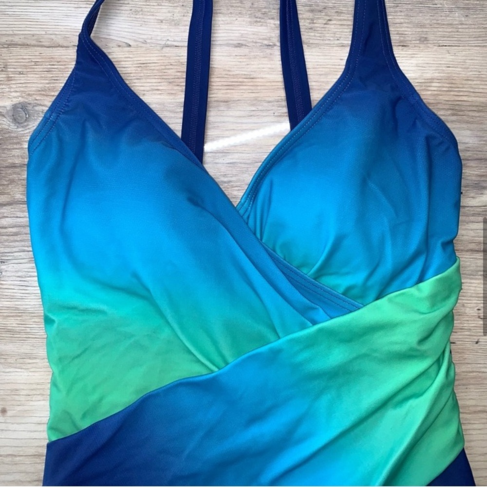 Blue Ombré Slimming Surplice One Piece - Picture 6 of 13